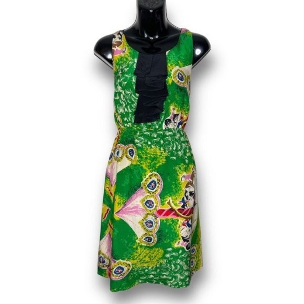 Moulinette Soeurs Anthro Size 4 Green Sleeveless Silk Panoply Carousel Dress